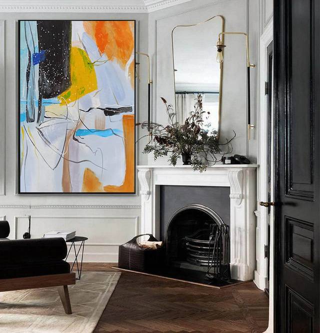 Yellow Hand-painted Original Modern Entryway Abstract Canvas Artwork Y3FBA